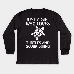 Girl Turtle scuba diving Kids Long Sleeve T-Shirt